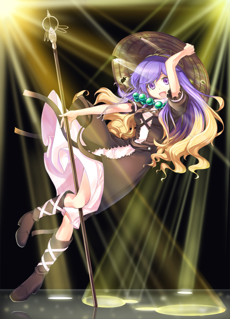 1girl, ajirogasa, boots, breasts, dress, gradient_hair, hat, hijiri_byakuren