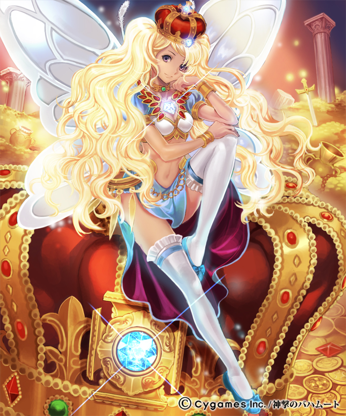 1girl, blonde_hair, butterfly_wings, crown, long_hair, nott, original, sitting