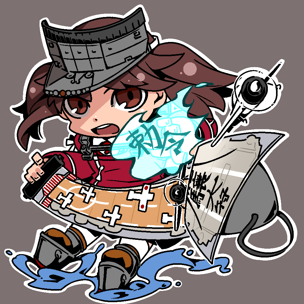 1girl, brown_eyes, brown_hair, chibi, collection), kantai_collection, louise-louis-lucille, personification