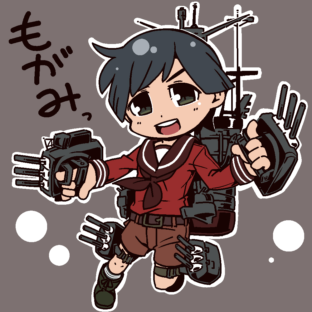 1girl, artillery, backpack, bag, belt, black_eyes, black_hair, boots
