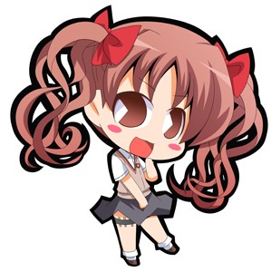 blush_stickers, bow, brown_eyes, brown_hair, chibi, hair_bow, long_hair, lowres