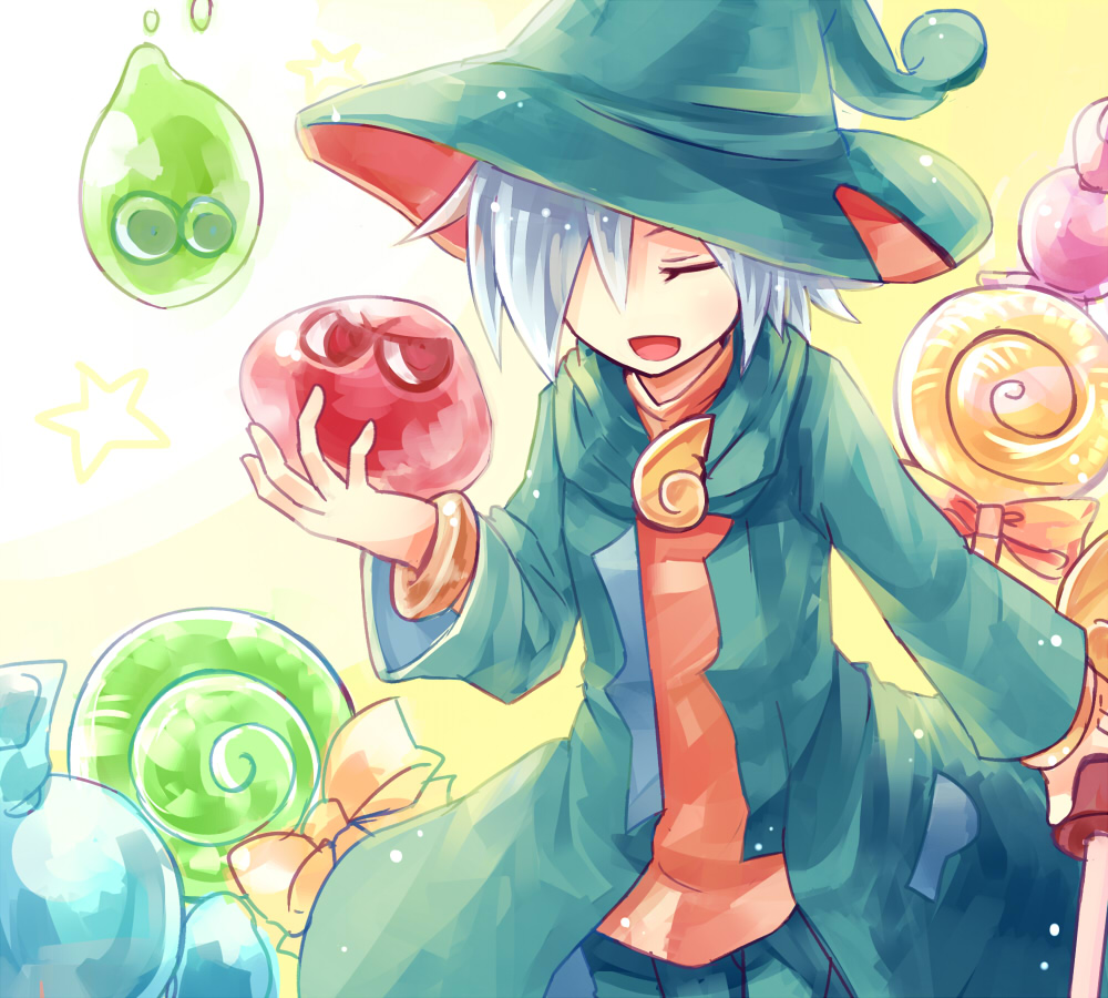 1boy, arupiyo_(catcat721), blob, candy, closed_eyes, grey_hair, hat, jacket