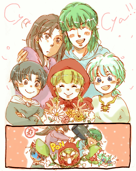 chacha, dorothy_(akazukin_chacha), everyone, fang, flower, fox, hammer, plant