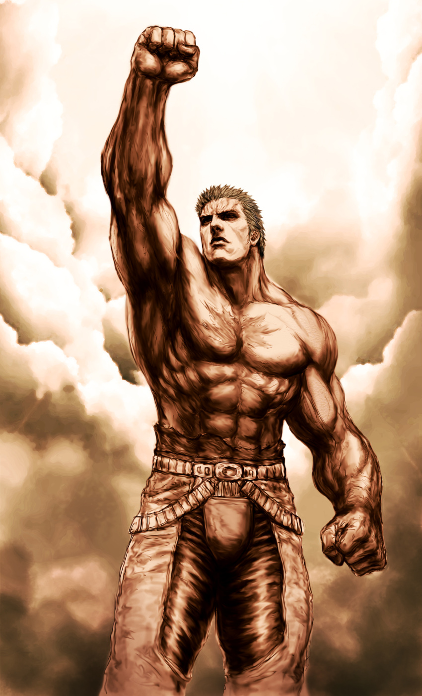 highres, hokuto_no_ken, i_don't_have_a_single_regret_in_my_life, male, manly, monochrome, muscle, raoh