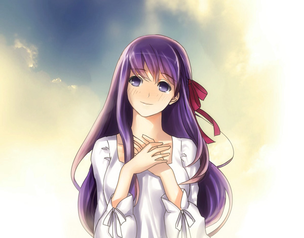 1girl, adult, fate/stay_night, fate_(series), hair_ribbon, long_hair, matou_sakura, migillu, purple_hair, ribbon, violet_eyes