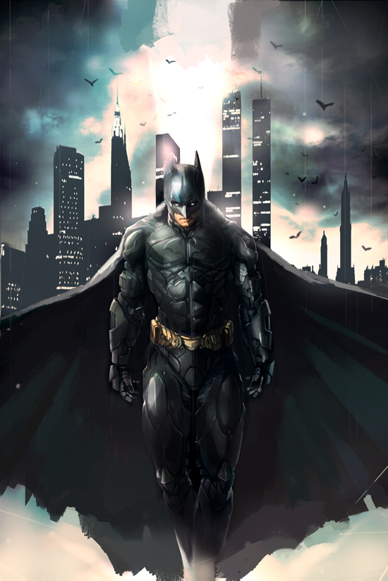 1boy, armor, batman, batman_(series), belt, bruce_wayne, building, cape