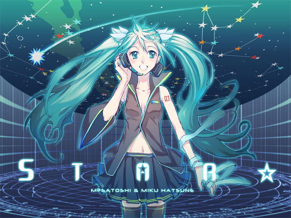 aqua_eyes, aqua_hair, hatsune_miku, headphones, headset, long_hair, mentsuyu, skirt