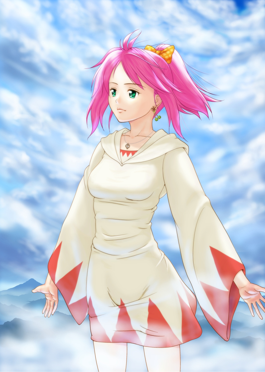 1girl, bow, earrings, final_fantasy, final_fantasy_v, green_eyes, hair_bow, highres