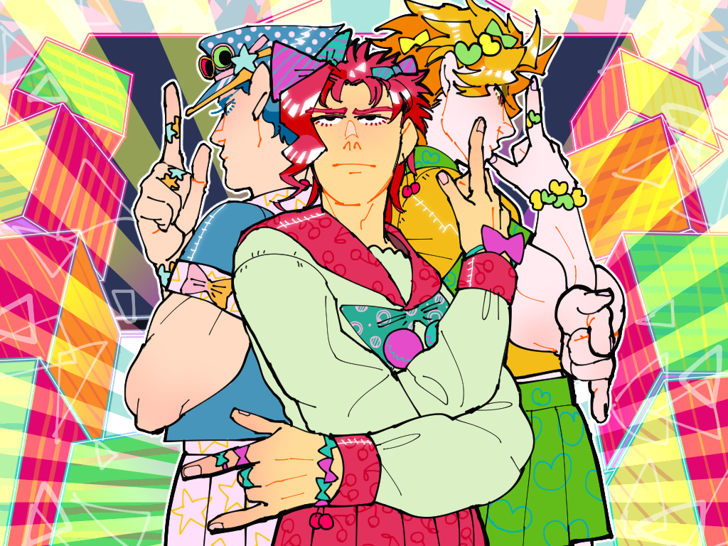 blonde_hair, blue_hair, bracelet, crossdressinging, dio_brando, headband, jewelry, jojo_no_kimyou_na_bouken