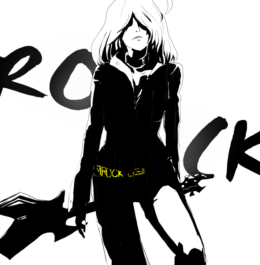 ahoge, androgynous, electric_guitar, guitar, hair_over_eyes, highres, huge_ahoge, instrument