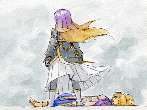 2girls, ?, blonde_hair, cape, dress, earmuffs, gradient_hair, hijiri_byakuren