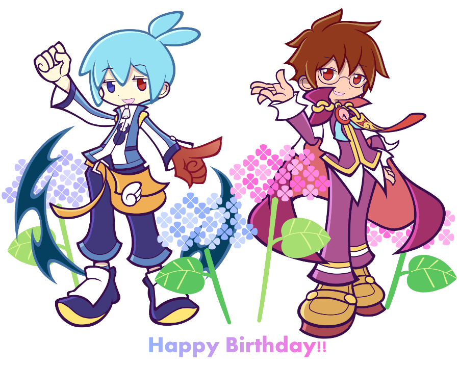 2boys, ahoge, bag, blue_eyes, blue_hair, brown_hair, cape, capri_pants