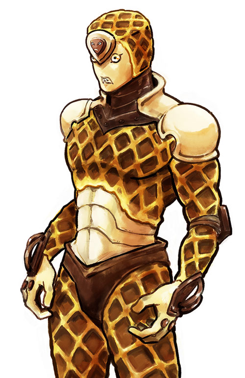 1boy, futarou_(1214), jojo_no_kimyou_na_bouken, king_crimson_(stand), no_humans, solo, waffle