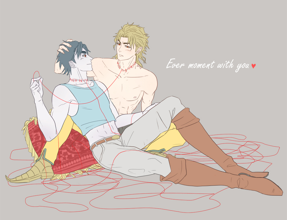 2boys, black_hair, blonde_hair, dio_brando, jojo_no_kimyou_na_bouken, jonathan_joestar, multiple_boys, red_eyes