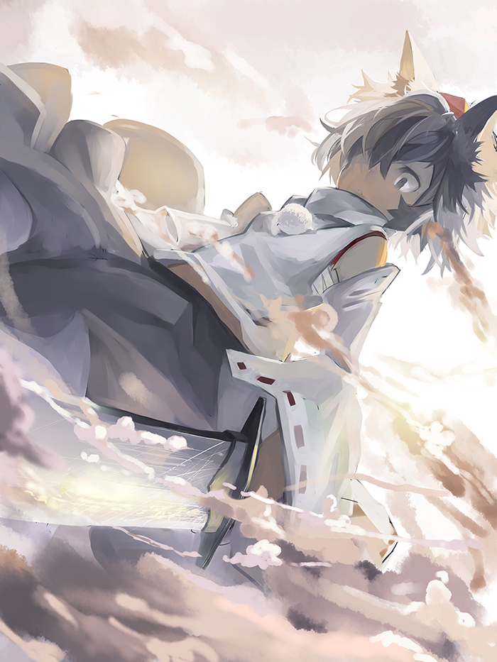 1girl, animal_ears, detached_sleeves, ghostas, hair_over_one_eye, hat, inubashiri_momiji, short_hair