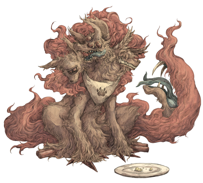 claws, creature, fangs, fur, highres, kuuneru, multiple_eyes, no_humans