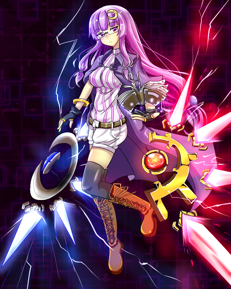 1girl, alternate_costume, belt, bespectacled, black_gloves, black_legwear, book, boots