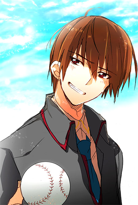 1boy, ashida_yuri, baseball, brown_hair, grin, little_busters!!, male, natsume_kyousuke