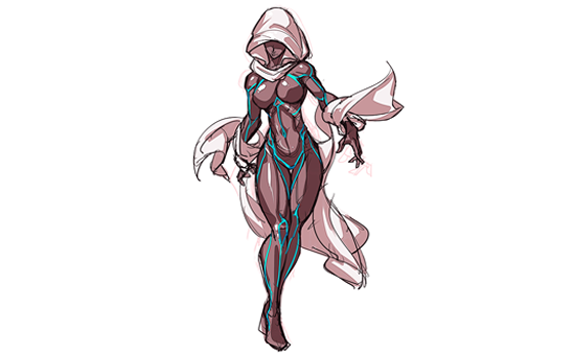 1girl, bodysuit, breasts, concept_art, hood, hood_over_eyes, large_breasts, neon_trim, official_art, qadl, shawl, skin_tight, socks, tomoyuki_kotani, yatagarasu_(game)