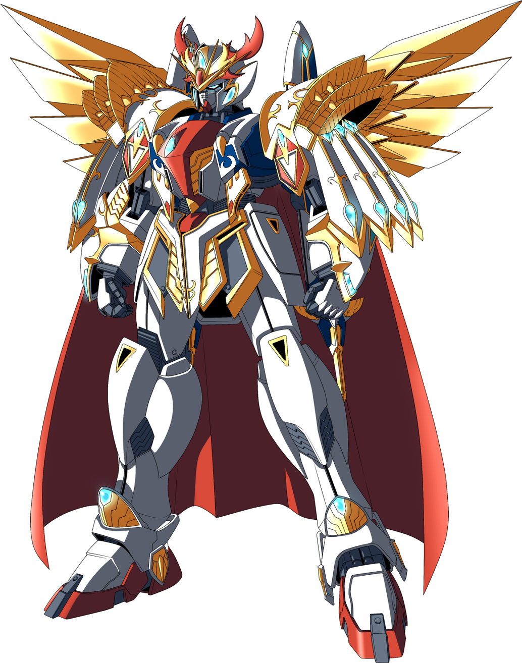 burning_knight_gundam_f91, cape, f91_gundam, glowing, glowing_eyes, gundam, gundam_f91, highres