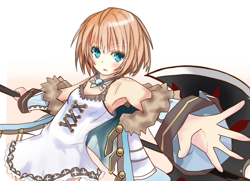 1girl, blanc, blue_eyes, brown_hair, choujigen_game_neptune, short_hair, solo, yosidasann