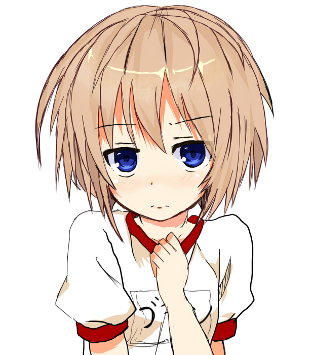 1girl, blanc, blue_eyes, brown_hair, choujigen_game_neptune, gym_uniform, short_hair, solo