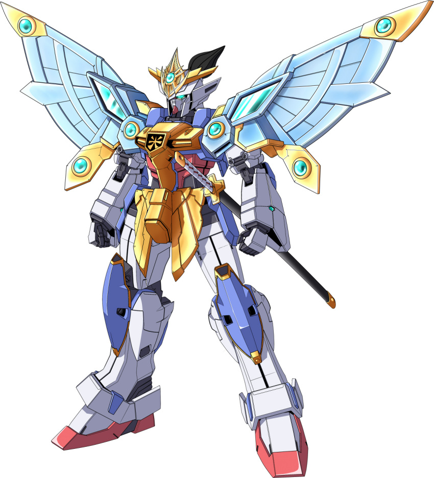 geminass_gundam, glowing, glowing_eyes, gundam, gundam_wing_dual_story:_g-unit, highres, mecha, musha_gundam_01
