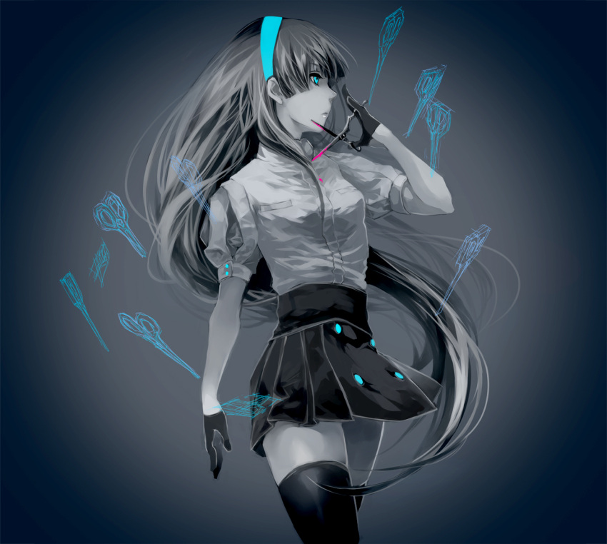 1girl, anyueh, bangs, blue, blunt_bangs, gloves, hairband, long_hair