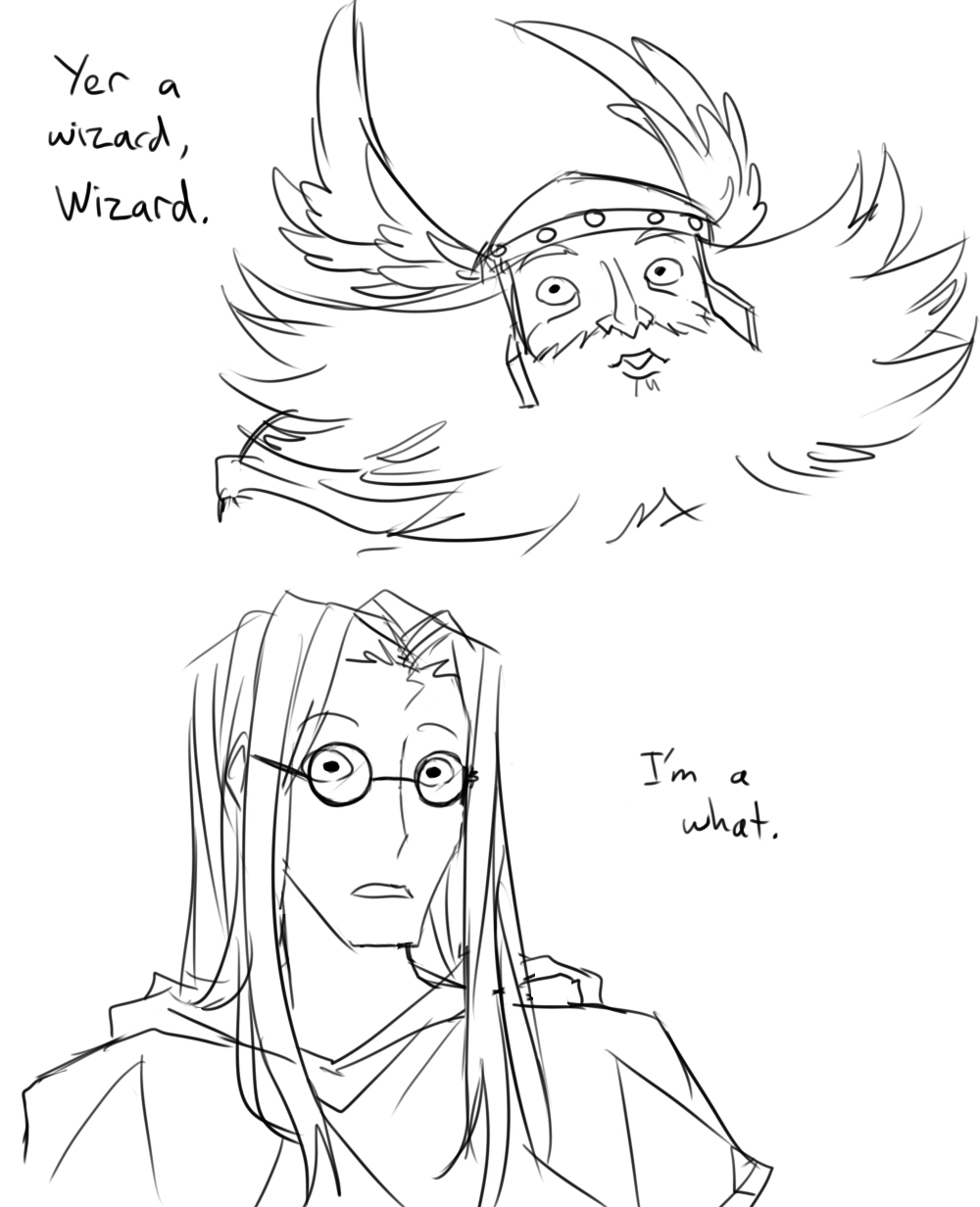 2boys, beard, bespectacled, dragon's_crown, dwarf_(dragon's_crown), facial_hair, glasses, harry_potter