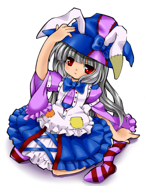 animal_ears, hat, irisu_kyouko, irisu_syndrome, long_hair, looking_at_viewer, rabbit_ears, red_eyes