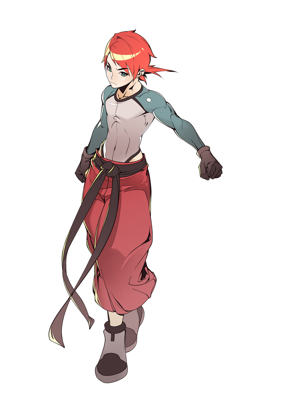 1boy, afro, baggy_pants, gloves, green_eyes, highres, kou_(yatagarasu), muscle