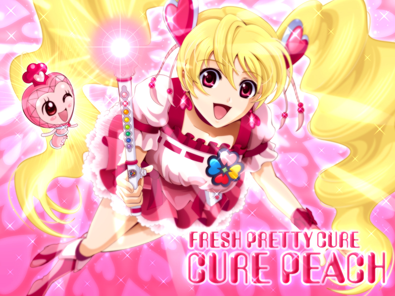 aono_miki, boots, character_name, choker, cure_peach, earrings, fresh_precure!, fresh_pretty_cure!