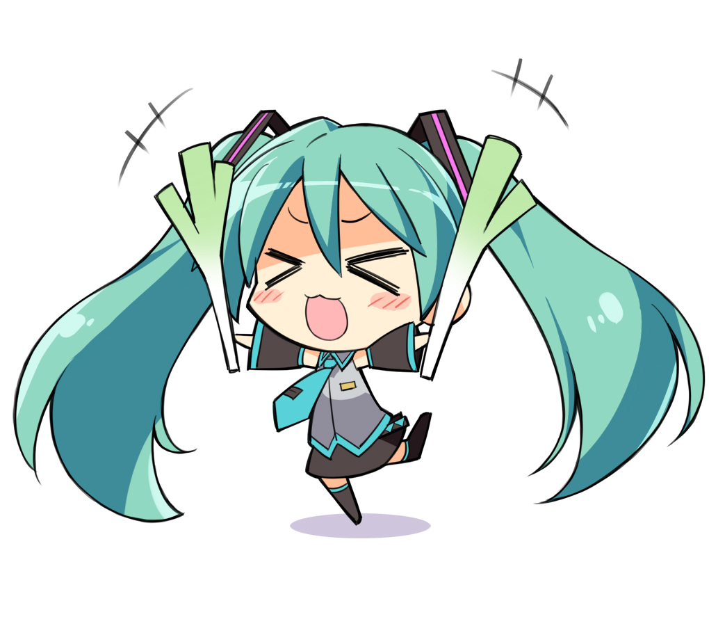 >_<, 1girl, blush, chibi, closed_eyes, detached_sleeves, gia_kon, green_hair