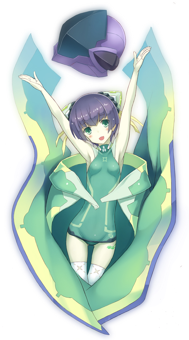1girl, arms_up, blue_hair, cape, dodonpachi, dodonpachi_saidaioujou, goekawa, green_eyes