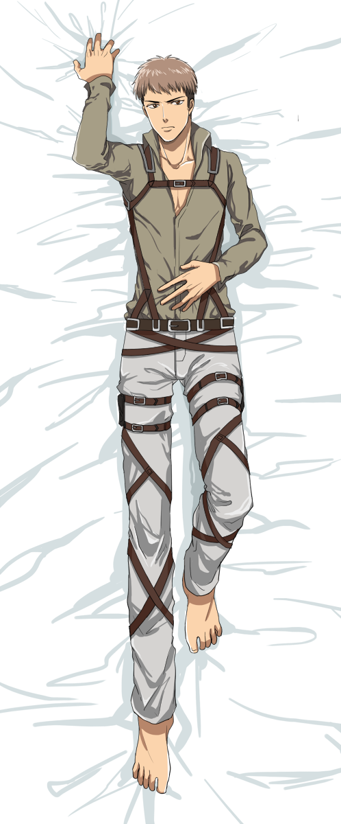1boy, barefoot, brown_hair, bufm, dakimakura, highres, jean_kirchstein, shingeki_no_kyojin