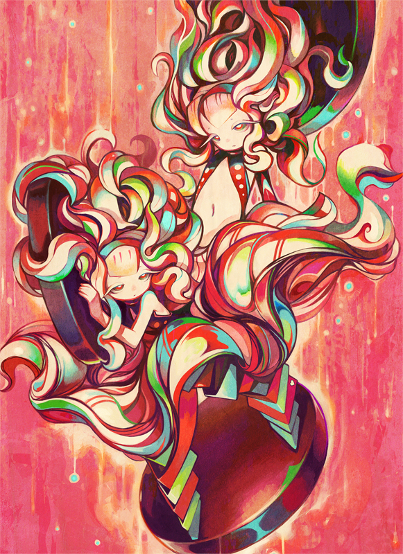 long_hair, multicolored_hair, multiple_girls, navel, torikawa