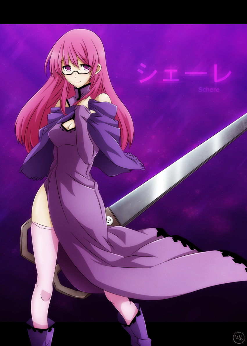 1girl, akame_ga_kill!, bare_shoulders, boots, breasts, character_name, cleavage, cleavage_cutout