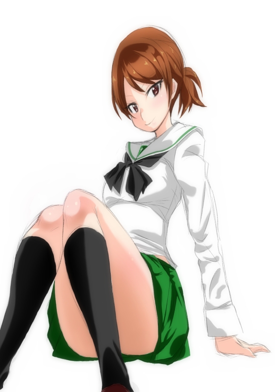 1girl, alternate_costume, black_legwear, breasts, brown_eyes, brown_hair, girls_und_panzer, kawanishi_shinobu
