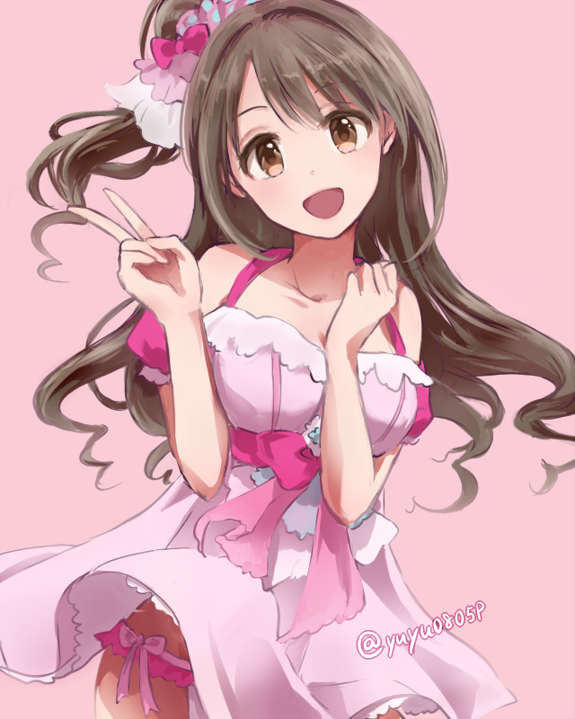 1girl, :d, artist_name, bow, brown_eyes, brown_hair, idolmaster, idolmaster_cinderella_girls