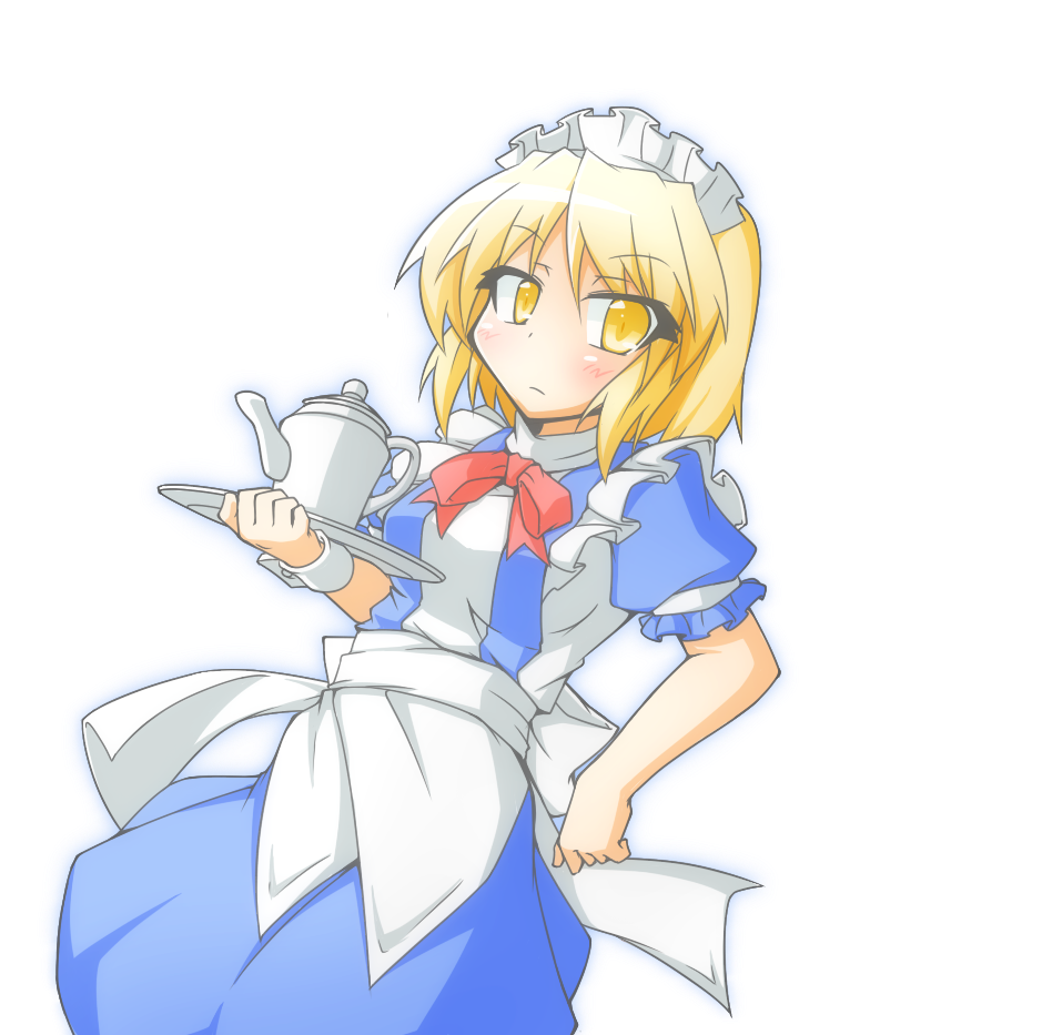 1girl, blonde_hair, blush, cop_(shokkidana), maid, maid_headdress, mugetsu, puffy_short_sleeves