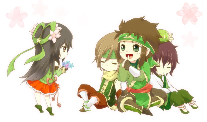 1girl, 3boys, 4yosisi, black_hair, brother_and_sister, brothers, brown_eyes, brown_hair