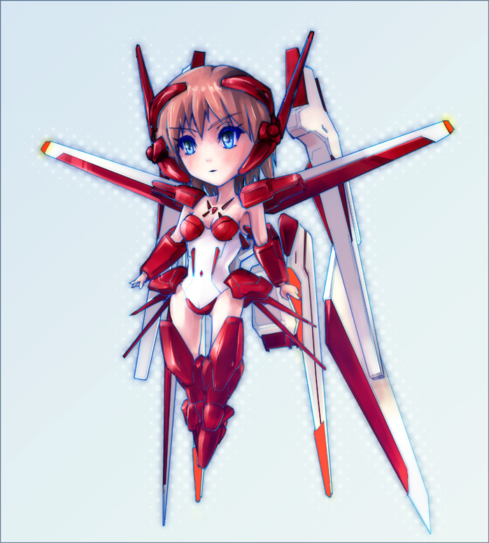 1girl, armor, blue_eyes, boots, brown_hair, chibi, guardic_gaiden, headgear