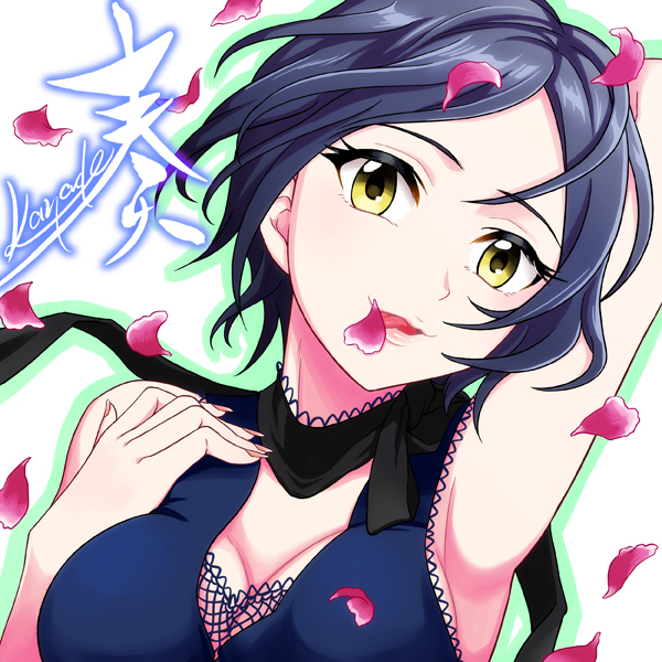 1girl, blue_hair, breasts, character_name, cleavage, hayami_kanade, idolmaster, idolmaster_cinderella_girls