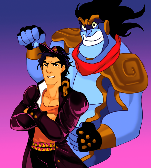 aladdin_(character), aladdin_(disney), crossover, fusion, genie_(aladdin), jojo_no_kimyou_na_bouken, kuujou_joutarou, millionfish