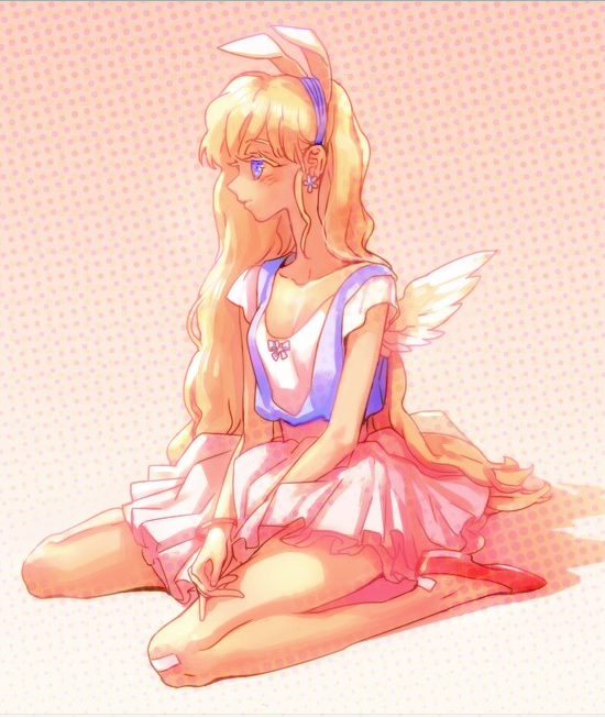1girl, animal_ears, blonde_hair, blue_eyes, bracelet, dress, jewelry, long_hair