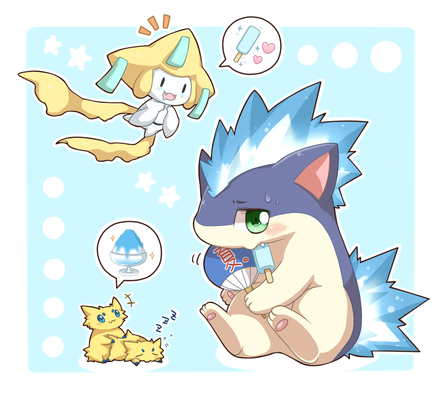 2027_(submarine2027), blue_fire, blush, circle, fan, fire, heart, jirachi