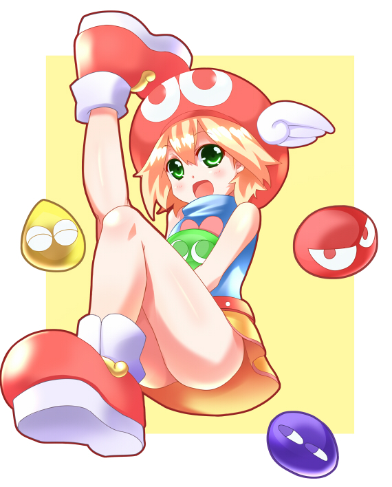 1girl, :d, amitie, amitie_(puyopuyo), blob, blonde_hair, chibi_(nekomimimi), green_eyes