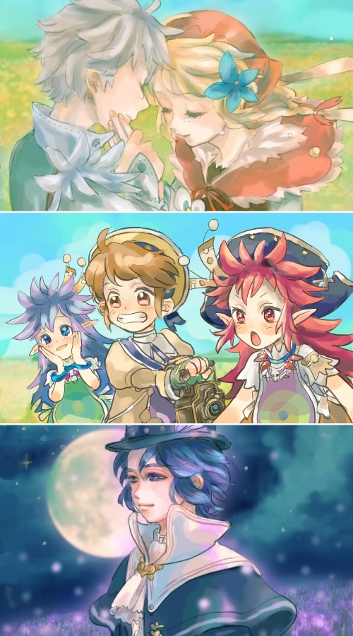 allegretto, beat, beat_(trusty_bell), bicorne, blonde_hair, blue_eyes, blue_hair, brown_eyes