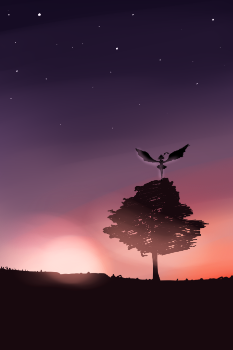 don, dress, night, night_sky, shameimaru_aya, short_hair, silhouette, sky