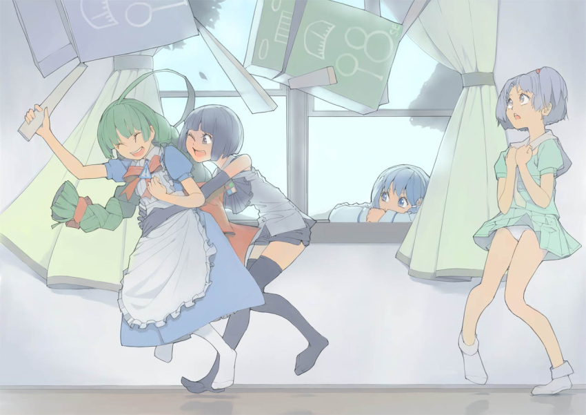 4girls, 7-tan, 98-tan, 98se-tan, ahoge, akinbo_(hyouka_fuyou), apron, blue_eyes